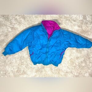 Vintage Columbia Down Reversible Puffer ski Jacket teal and purple Women’s Large